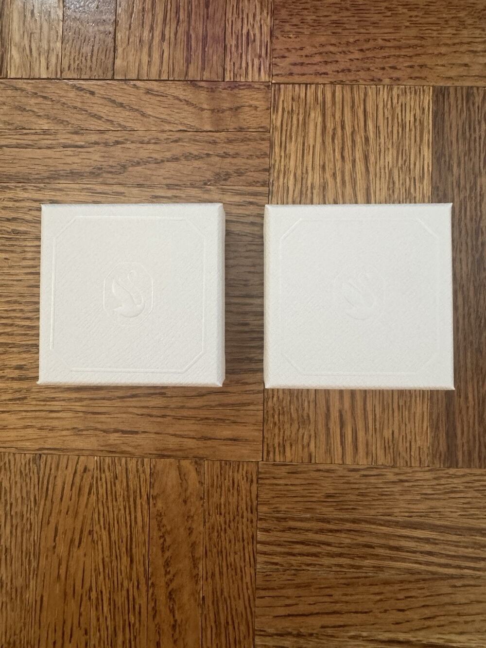 Lot of 2 Swarovski Jewelry Boxes White Square Swan Logo Embossed Gift